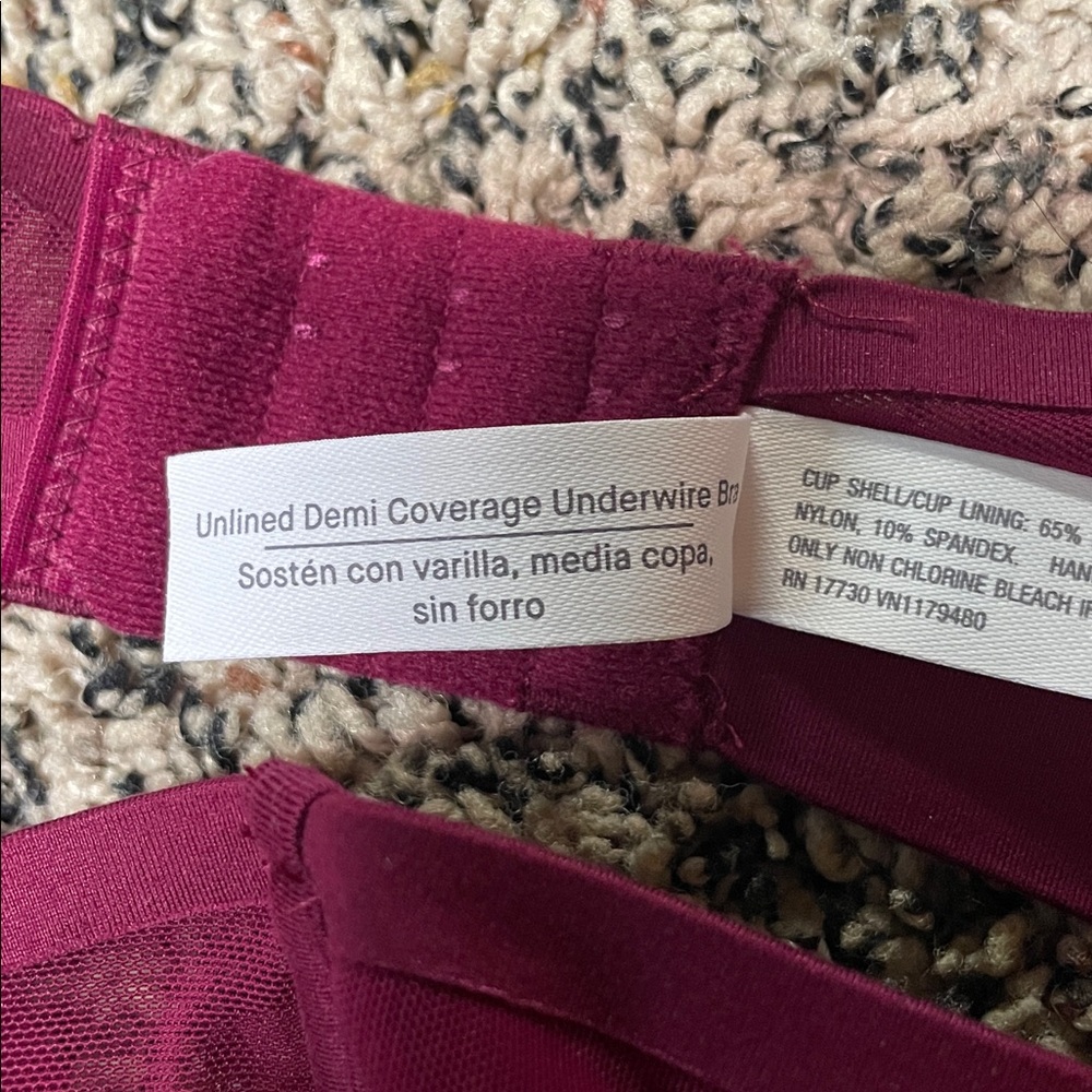 Auden Unlined Demi Coverage Underwire Sheer Bralette in Wine | NWT - Picture 4 of 9